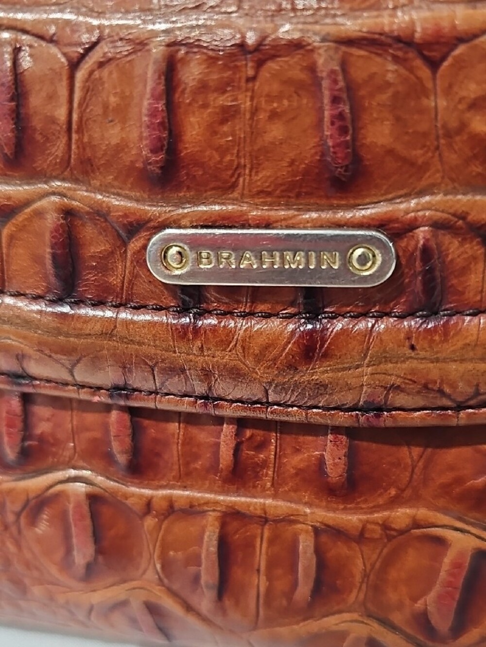 Brahmin Chestnut Croc-Embossed Leather Fold-Over Wallet - Picture 11 of 11